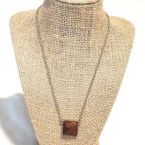 CAbi Silver Necklace with Brown Pendant